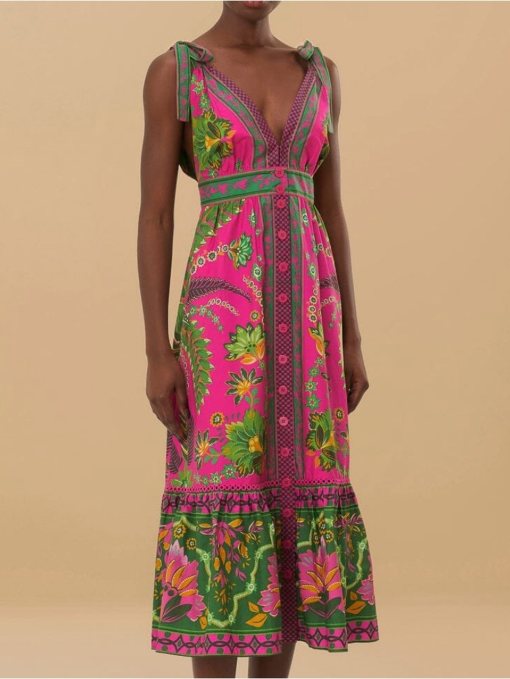 NWT Farm Rio Anna Tapestry Pink Midi Dress Floral Resort Wear Beachy Size M/L